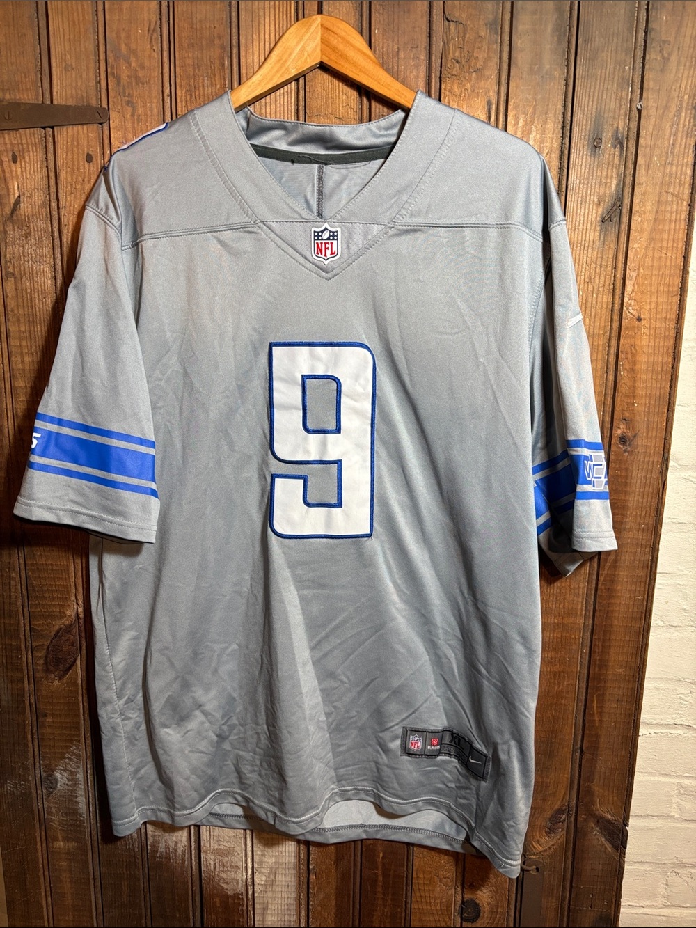 Nike Matthew Stafford Gray Men's Jersey with Blue Accents and White Number 9